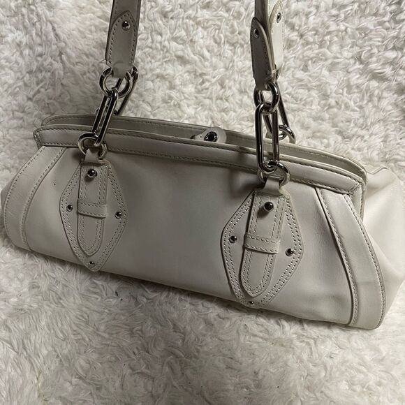 COLE HAAN TRINITY Baguette style Leather White Satchel silver tone hardwares. - Picture 12 of 14